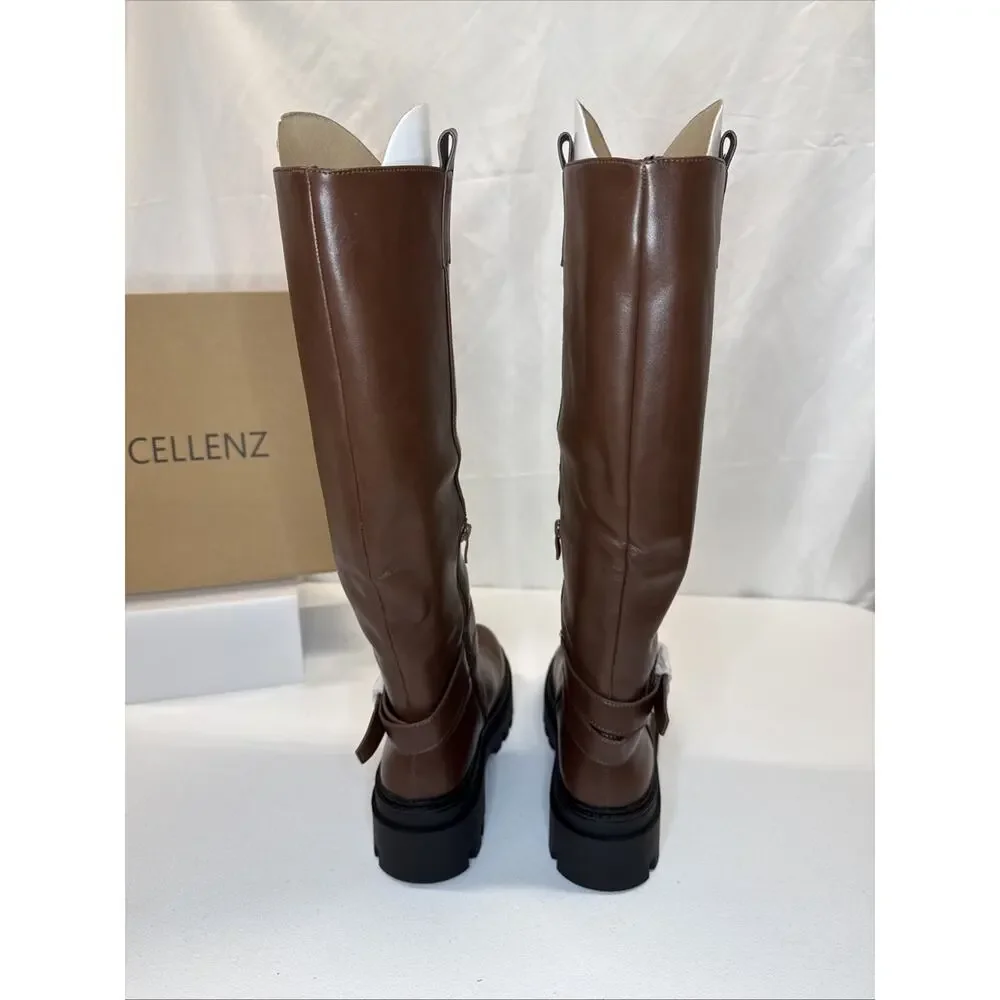 Cellenz Women’s Knee High Boots: 2.6 Inch Platform Round Toe Boot Brown Size 8